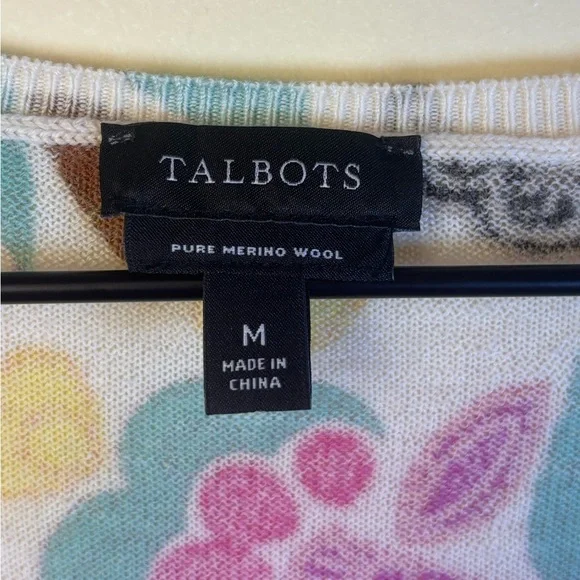 Talbots Pure Merino Wool Floral Long Sleeve Pull Over Sweater Size Medium - Picture 4 of 4